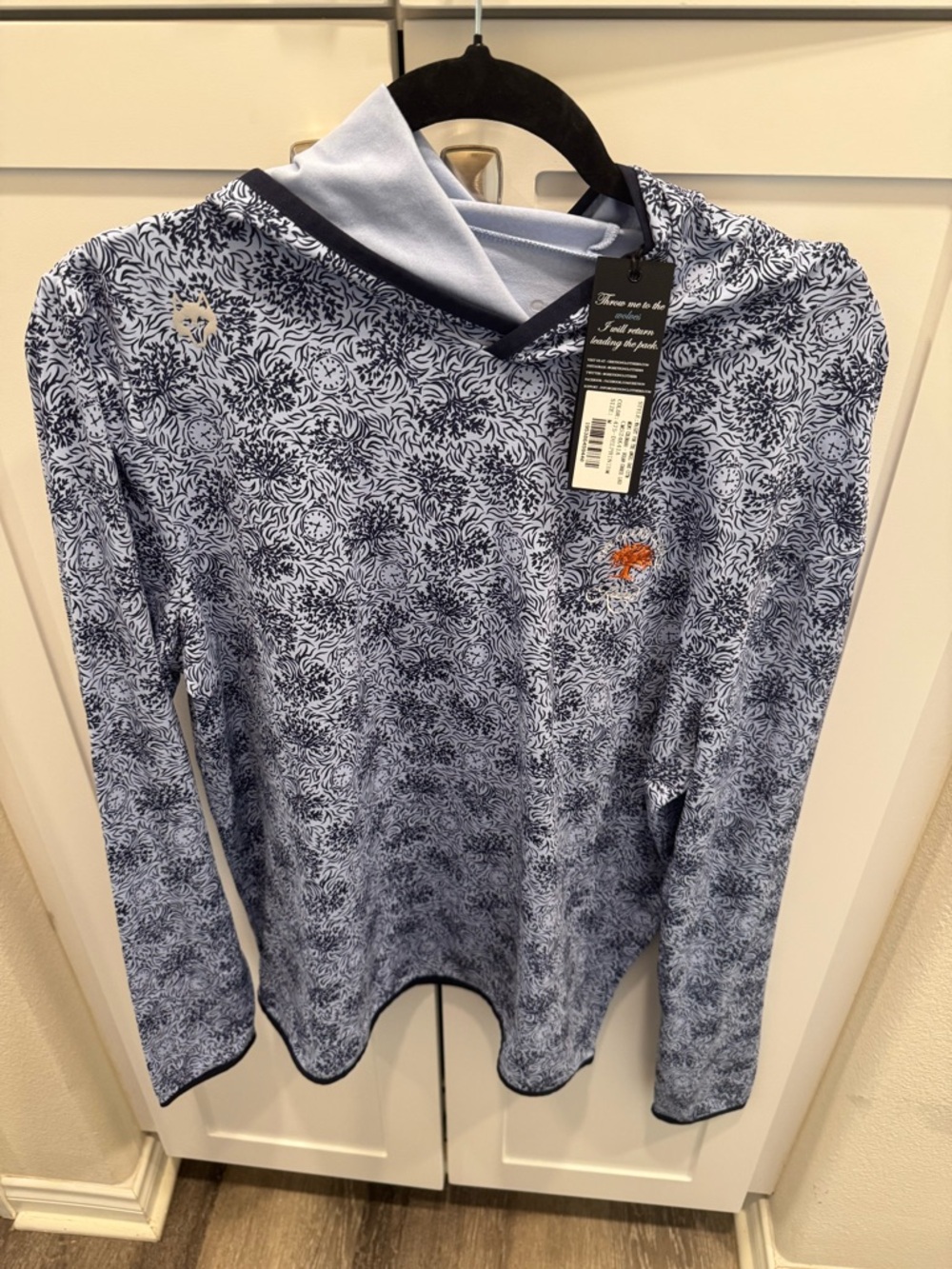 Men's Long-Sleeve Nautical Print Hooded Shirt - Light Blue